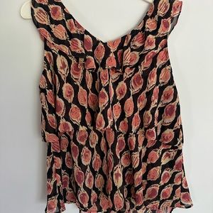 Mossimo sheer Womens top Sz XLarge abstract print tiered pink & black. NWOT.